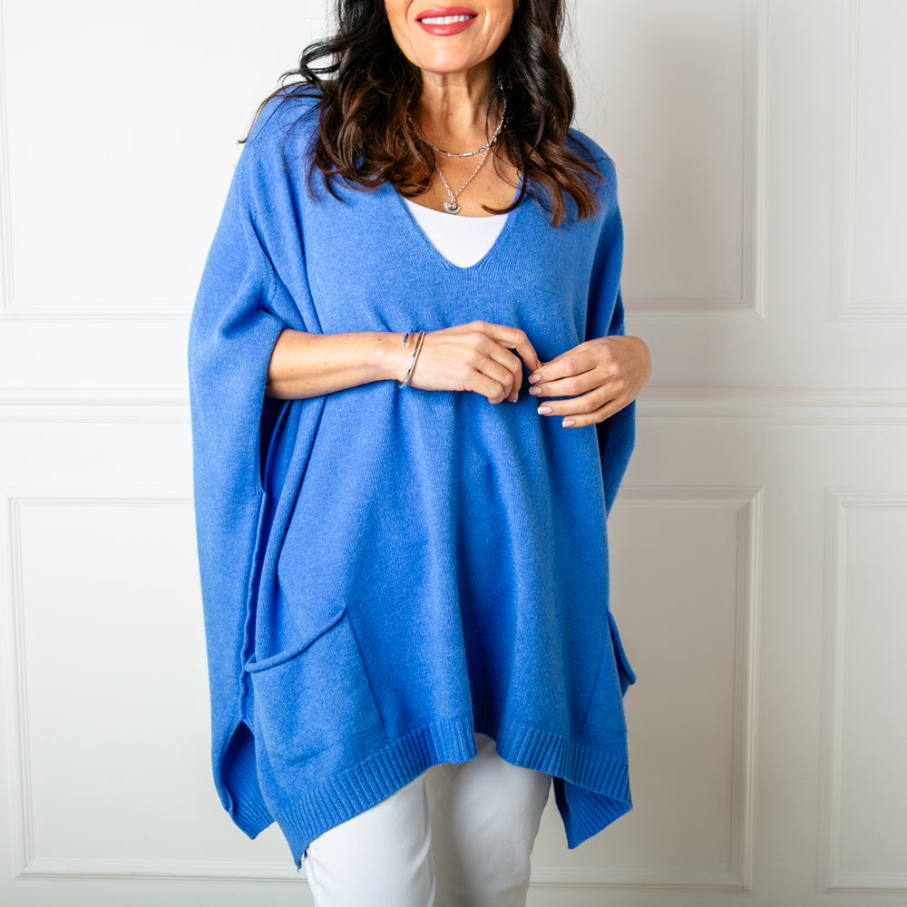 V Neck Pocket Poncho Jumper